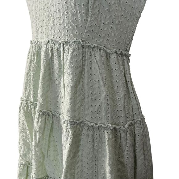 Sim & Sam Babydoll Pastel Green Eyelet Y2K Embroidered Cotton Dress Womens L - Picture 9 of 16